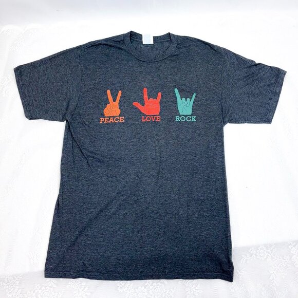 Peace Love Rock Shirt Port & Co Fan Favorite T-Shirt Size Medium - Picture 1 of 5